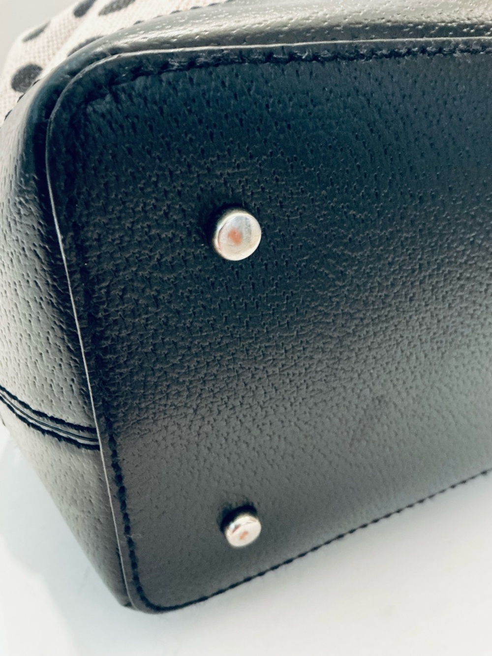 KATE SPADE, Justina Ashlyn Belltown Polka Dot Canvas and Leather Satchel Handbag - Picture 9 of 16
